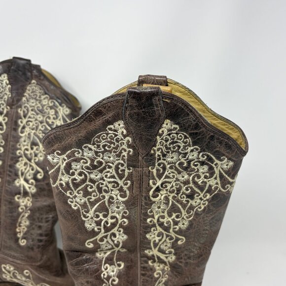 Corral Vintage women's western cowgirl boots 7.5 M embroidered brown snip toe - Picture 4 of 12